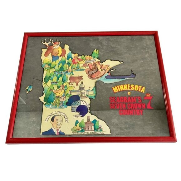 RARE Seagram's 7 Seven Crown Country Minnesota Bar Mirror Sign Vintage - Picture 1 of 9